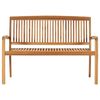 vidaXL Stacking Garden Bench with Cushion 128.5 cm Solid Teak Wood