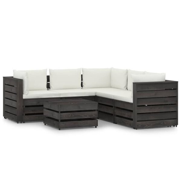 vidaXL 6 Piece Garden Lounge Set with Cushions Grey Impregnated Wood