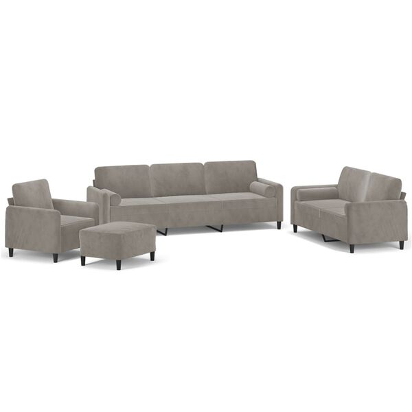 vidaXL 4 Piece Sofa Set with Throw Pillows&Cushions Light Grey Velvet