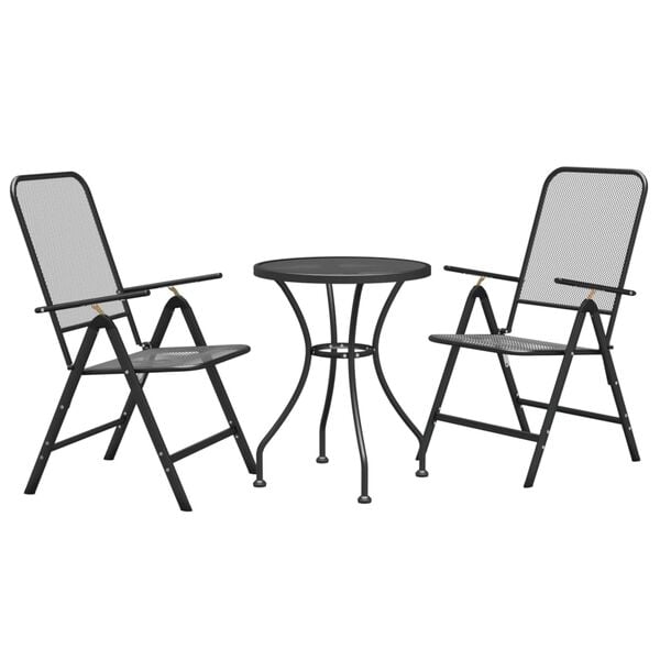 vidaXL 3 Piece Garden Dining Set Expanded Metal Mesh Anthracite