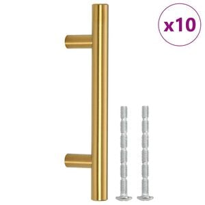 vidaXL Cabinet Handles 10 pcs Gold Hole Centre 64 mm Overall Length 100 mm Stainless Steel