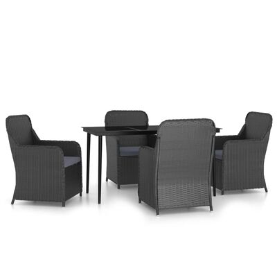 vidaXL 5 Piece Garden Dining Set with Cushions Black