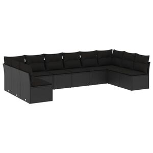 vidaXL 10 Piece Garden Sofa Set with Cushions Black Poly Rattan