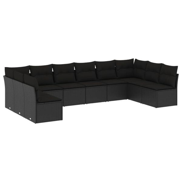 vidaXL 10 Piece Garden Sofa Set with Cushions Black Poly Rattan