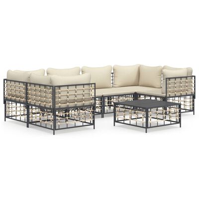 vidaXL 7 Piece Garden Lounge Set with Cushions Anthracite Poly Rattan