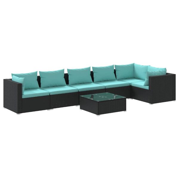 vidaXL 7 Piece Garden Lounge Set with Cushions Poly Rattan Black