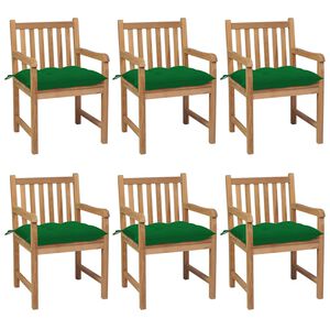vidaXL Garden Chairs 6 pcs with Green Cushions Solid Teak Wood