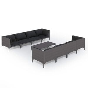 vidaXL 9 Piece Garden Lounge Set with Cushions Poly Rattan Dark Grey