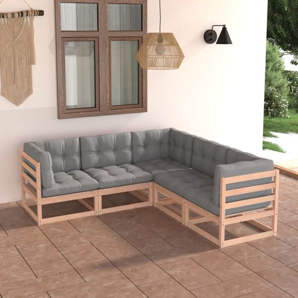 vidaXL 5 Piece Garden Lounge Set with Cushions Solid Pinewood