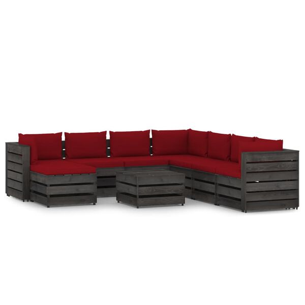 vidaXL 9 Piece Garden Lounge Set with Cushions Grey Impregnated Wood