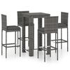 vidaXL 5 Piece Outdoor Bar Set with Cushions Poly Rattan Grey