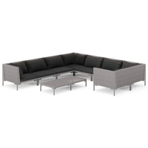vidaXL 9 Piece Garden Lounge Set with Cushions Poly Rattan Dark Grey