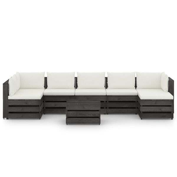 vidaXL 8 Piece Garden Lounge Set with Cushions Grey Impregnated Wood