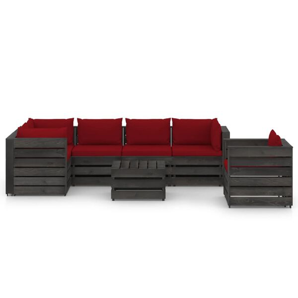 vidaXL 7 Piece Garden Lounge Set with Cushions Grey Impregnated Wood