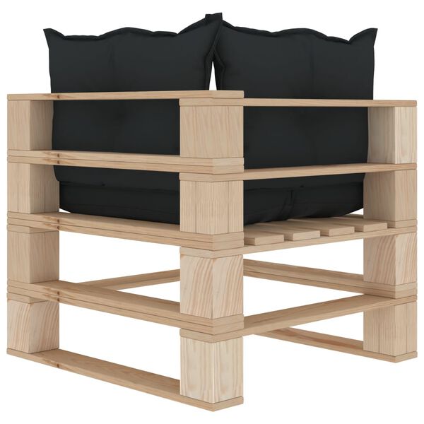 vidaXL Garden Pallet Corner Sofa with Anthracite Cushions Wood