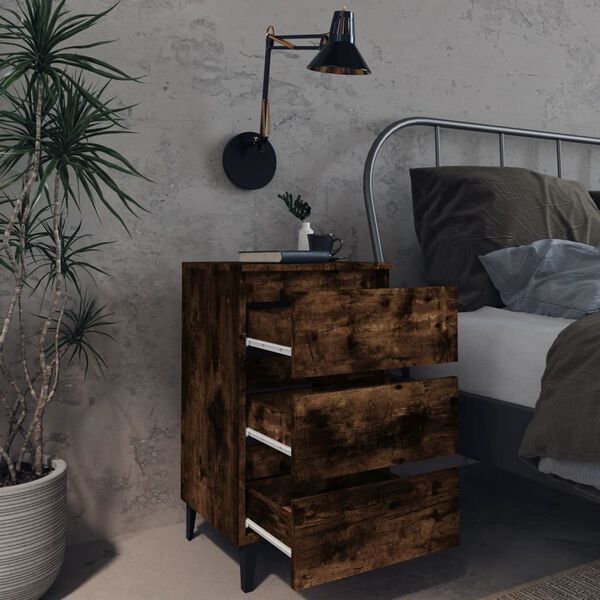 vidaXL Bed Cabinets with Metal Legs 2 pcs Smoked Oak 40x35x69 cm