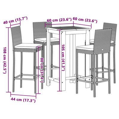 vidaXL 5 Piece Garden Bar Set Black Solid Wood Acacia and Poly Rattan