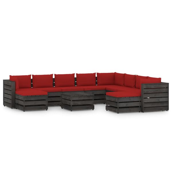 vidaXL 11 Piece Garden Lounge Set with Cushions Grey Impregnated Wood