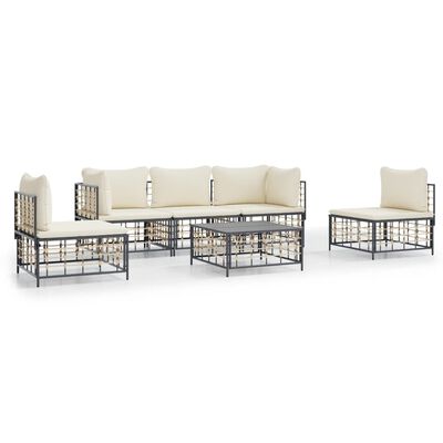 vidaXL 6 Piece Garden Lounge Set with Cushions Anthracite Poly Rattan