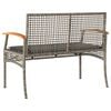 vidaXL Garden Bench with Cushion Grey Poly Rattan Acacia Wood