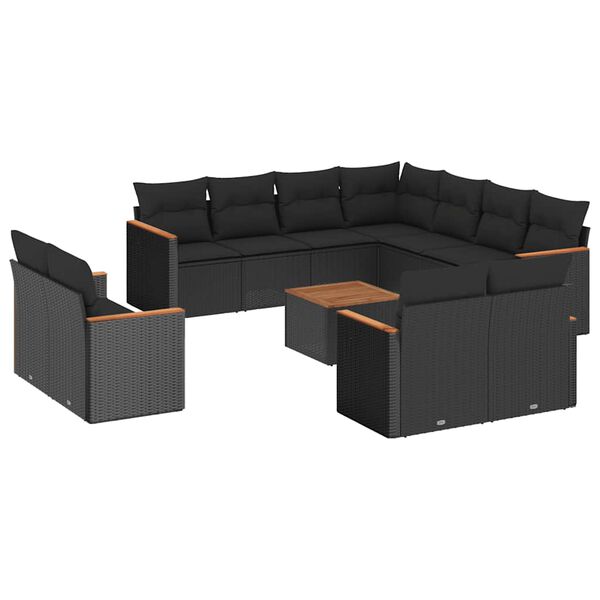 vidaXL 12 Piece Garden Sofa Set with Cushions Black Poly Rattan
