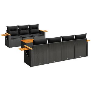 vidaXL 8 Piece Garden Sofa Set with Cushions Black Poly Rattan