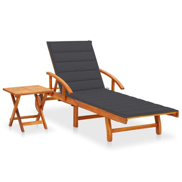 vidaXL Garden Sun Lounger with Table and Cushion Solid Wood Acacia