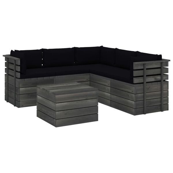 vidaXL 6 Piece Garden Pallet Lounge Set with Cushions Solid Pinewood