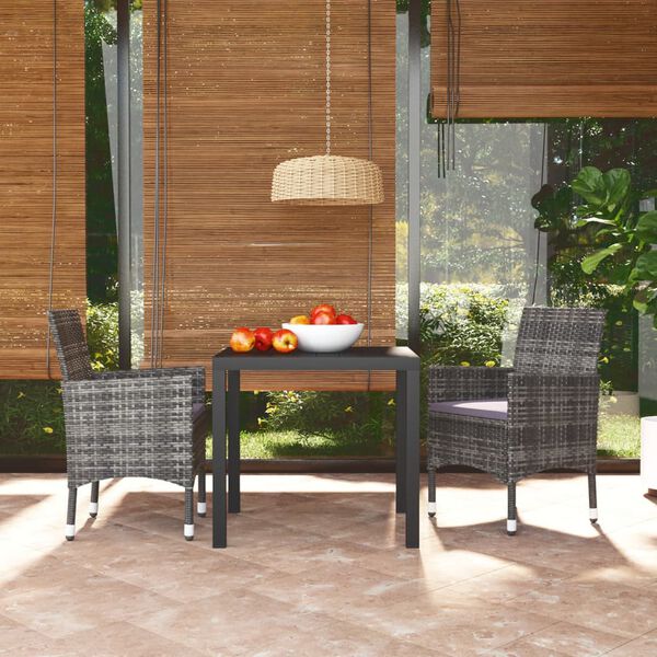 vidaXL 3 Piece Garden Dining Set with Cushions Poly Rattan Grey