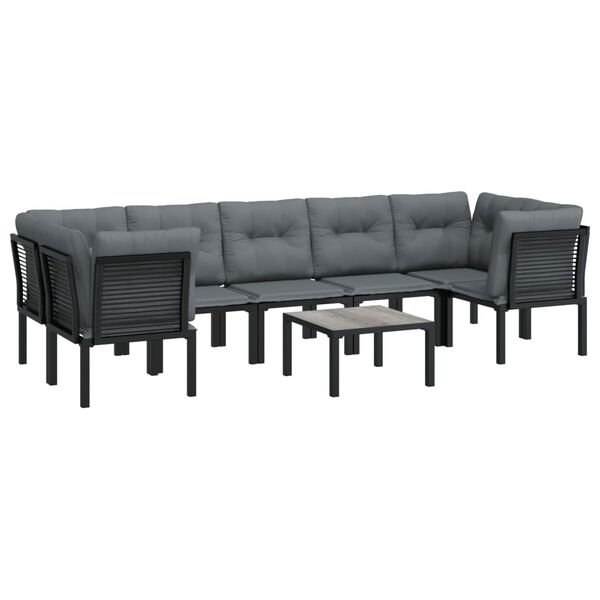 vidaXL 8 Piece Garden Lounge Set Black and Grey Poly Rattan