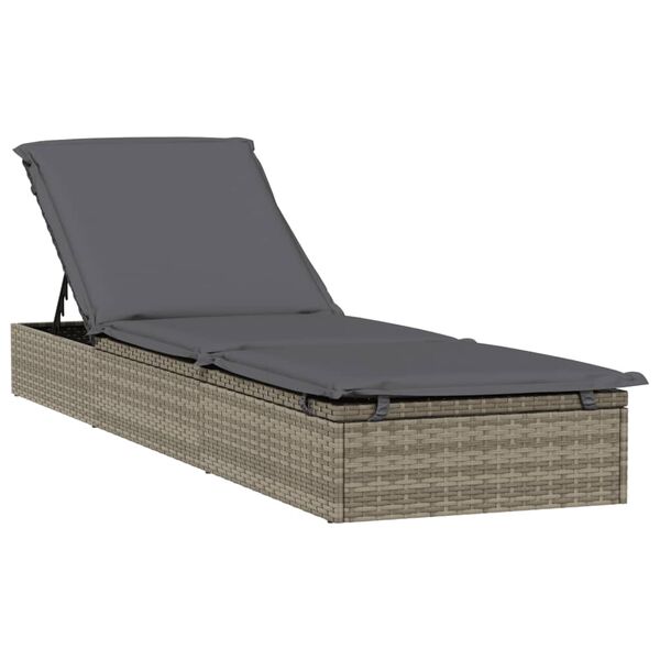vidaXL Sunbed with Cushion Grey 201x55x62 cm Poly Rattan