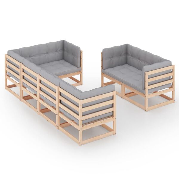 vidaXL 7 Piece Garden Lounge Set with Cushions Solid Pinewood