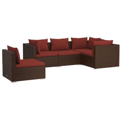 vidaXL 5 Piece Garden Lounge Set with Cushions Poly Rattan Brown