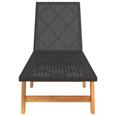 vidaXL Sun Lounger Black and Brown Poly Rattan&Solid Wood Acacia