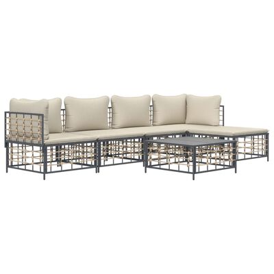 vidaXL 6 Piece Garden Lounge Set with Cushions Anthracite Poly Rattan