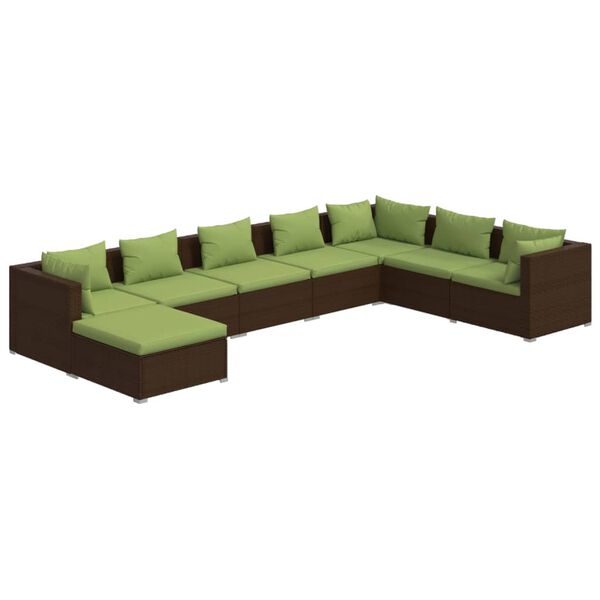 vidaXL 8 Piece Garden Lounge Set with Cushions Poly Rattan Brown