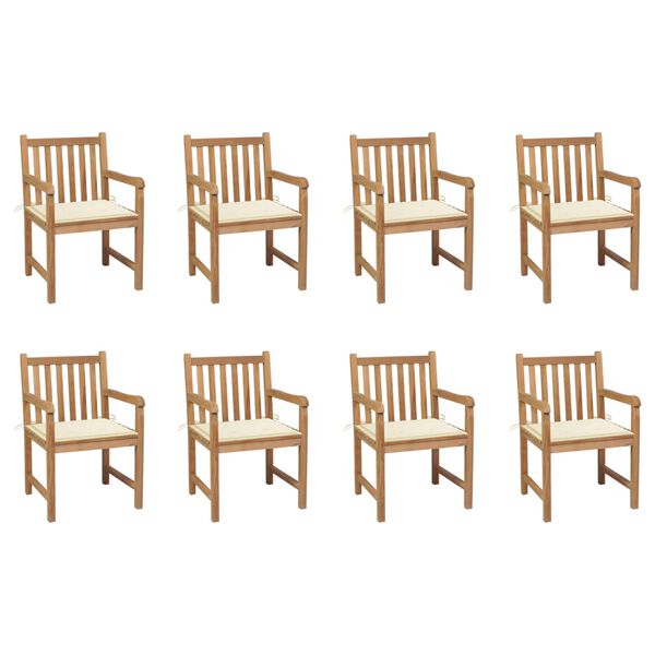 vidaXL Garden Chairs 8 pcs with Cream Cushions Solid Teak Wood