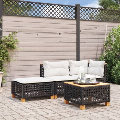 vidaXL Garden Stool with Cushion Black 63.5x56x32 cm Poly Rattan