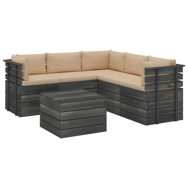 vidaXL 6 Piece Garden Pallet Lounge Set with Cushions Solid Pinewood