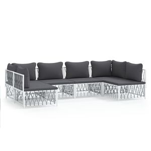 vidaXL 6 Piece Garden Lounge Set with Cushions White Steel