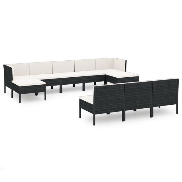vidaXL 10 Piece Garden Lounge Set with Cushions Poly Rattan Black