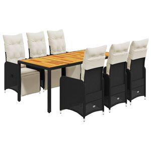 vidaXL 7 Piece Garden Bistro Set with Cushions Black Poly Rattan
