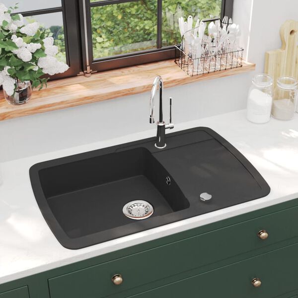 vidaXL Granite Kitchen Sink Single Basin Black
