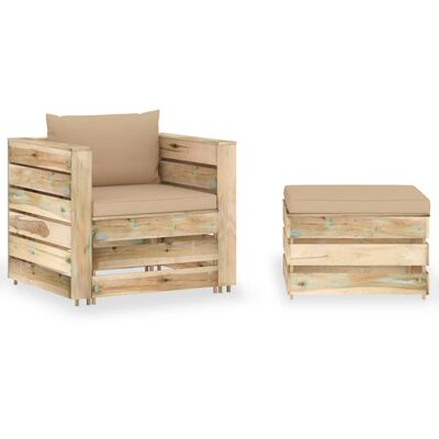 vidaXL 2 Piece Garden Lounge Set with Cushions Green Impregnated Wood