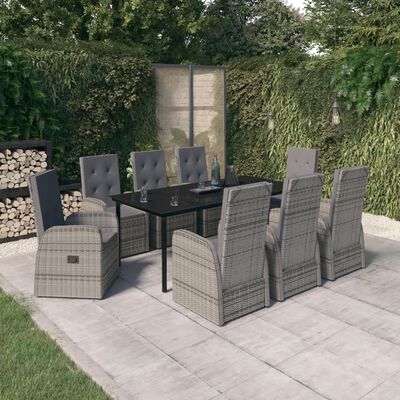 vidaXL 9 Piece Garden Dining Set with Cushions Grey