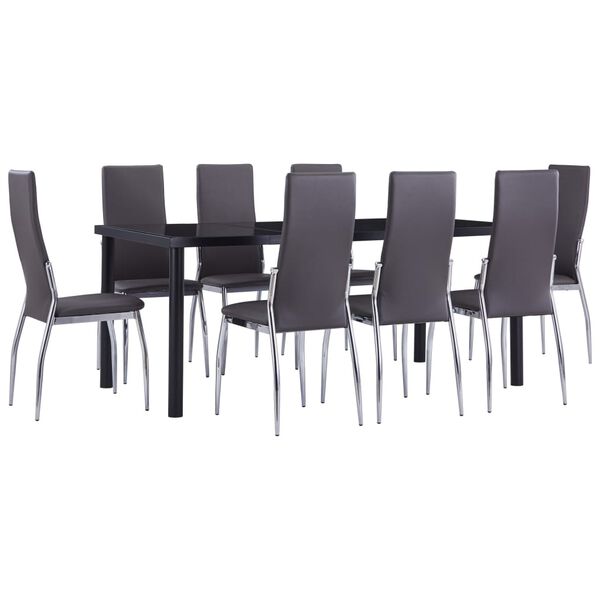 vidaXL 9 Piece Dining Set Faux Leather Grey