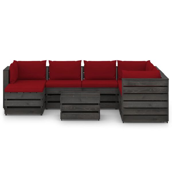 vidaXL 8 Piece Garden Lounge Set with Cushions Grey Impregnated Wood