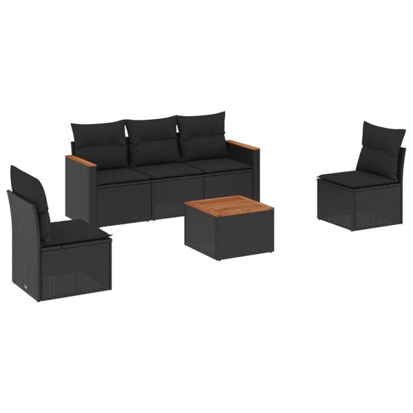 vidaXL 6 Piece Garden Sofa Set with Cushions Black Poly Rattan