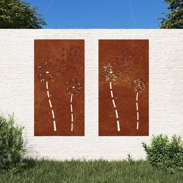 vidaXL Garden Wall Decorations 2pcs 105x55cm Corten Steel Flower Design