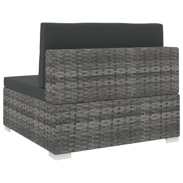 vidaXL Sectional Middle Seat 1 pc with Cushions Poly Rattan Grey
